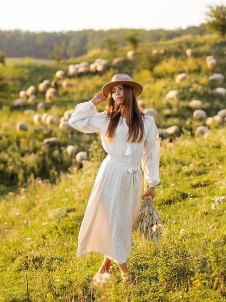 Milky-white embroidered dress with a belt