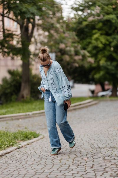 &ldquo;Nebesna&rdquo; Vyshyvanka &mdash; a light blue blouse with floral embroidery