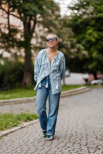 &ldquo;Nebesna&rdquo; Vyshyvanka &mdash; a light blue blouse with floral embroidery